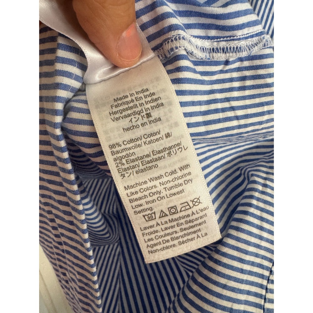 J.Crew Blue Striped Ruffleneck shirred top in cotton poplin size 2 - Picture 5 of 7